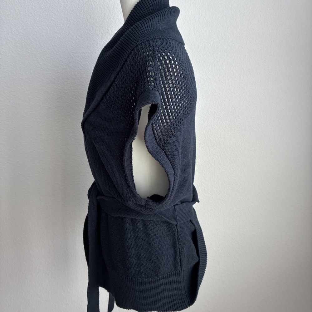 Rag & Bone Navy Blue Short Sleeve Belted Wrap Cardigan Crochet Knit Shawl Collar - Picture 5 of 12